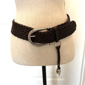 Michael Kors Dark Brown Braided Leather Belt with Silver Buckle and Charms